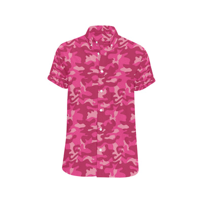 Camo Pink Pattern Print Design 01 Men's Short Sleeve Button Up Shirt