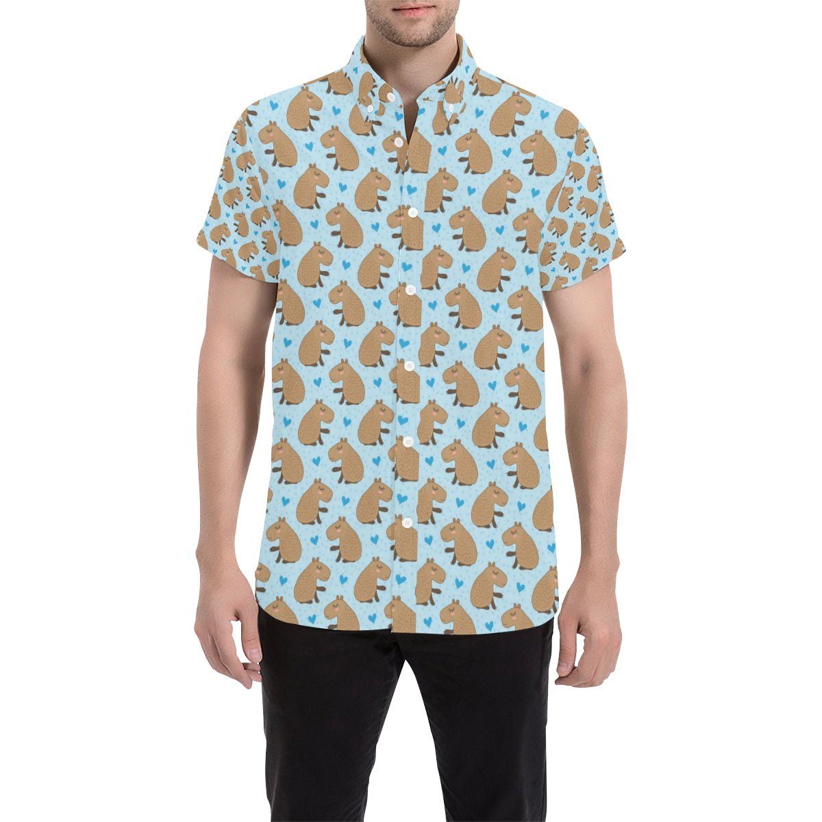 Capybara Pattern Print Design 01 Men's Short Sleeve Button Up Shirt