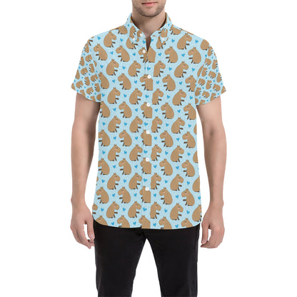 Capybara Pattern Print Design 01 Men's Short Sleeve Button Up Shirt