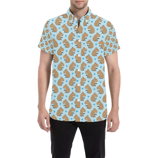 Capybara Pattern Print Design 01 Men's Short Sleeve Button Up Shirt