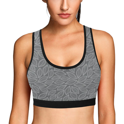 Elm Leave Grey Print Pattern Sports Bra