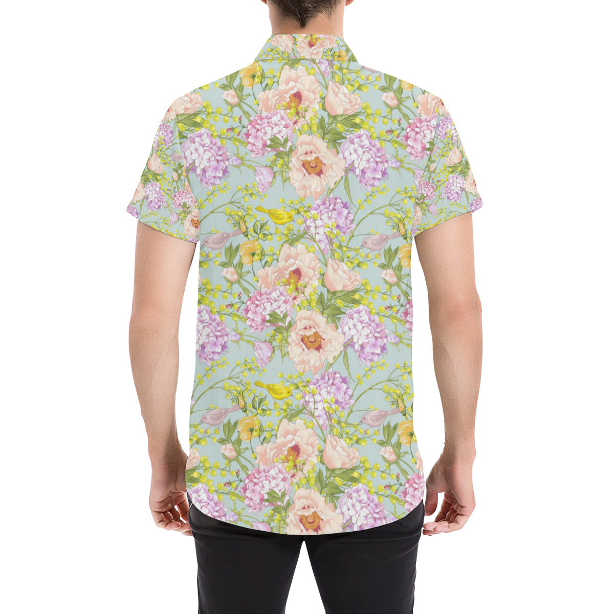 Hydrangea Pattern Print Design HD02 Men's Short Sleeve Button Up Shirt