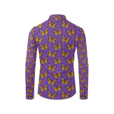 Monarch Butterfly Purple Print Pattern Men's Long Sleeve Shirt