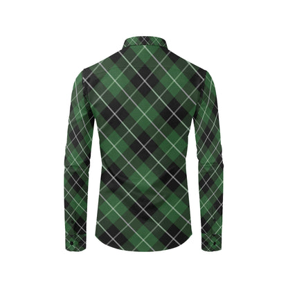 Plaid Green Pattern Print Design A05 Men's Long Sleeve Shirt
