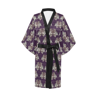 Leopard Pattern Print Design 01 Women's Short Kimono