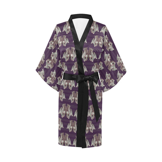 Leopard Pattern Print Design 01 Women's Short Kimono