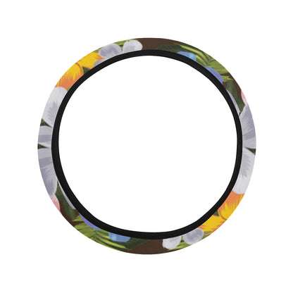 Plumeria Pattern Print Design PM03 Steering Wheel Cover with Elastic Edge