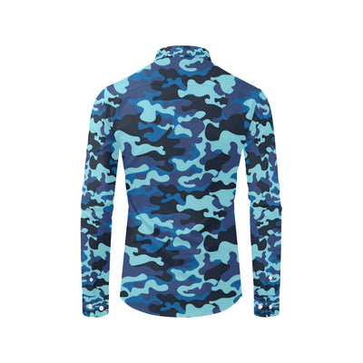 Camo Blue Pattern Print Design 04 Men's Long Sleeve Shirt