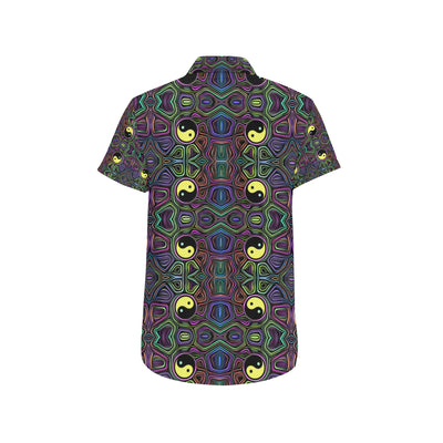 Yin Yang Neon Color Design Print Men's Short Sleeve Button Up Shirt