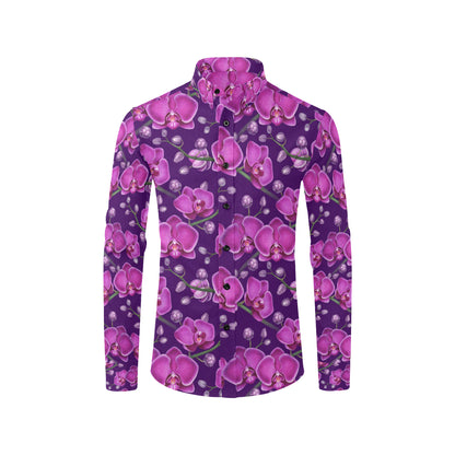 Orchid Pattern Print Design A03 Men's Long Sleeve Shirt