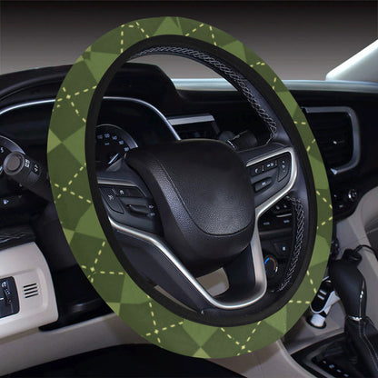 Argyle Green Pattern Print Design 01 Steering Wheel Cover with Elastic Edge
