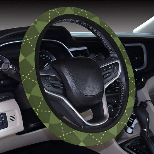 Argyle Green Pattern Print Design 01 Steering Wheel Cover with Elastic Edge