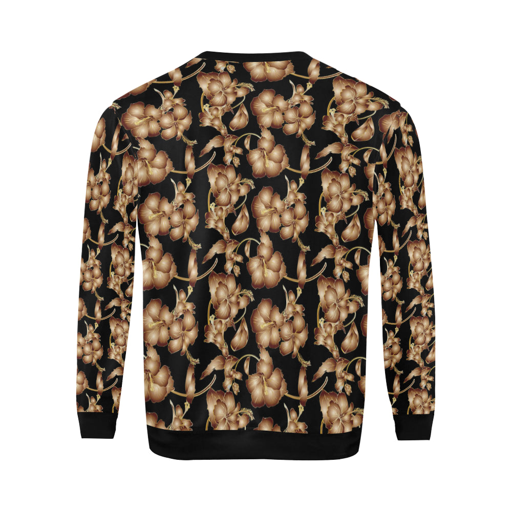 Brown Hibiscus Pattern Print Design HB06 Men Long Sleeve Sweatshirt