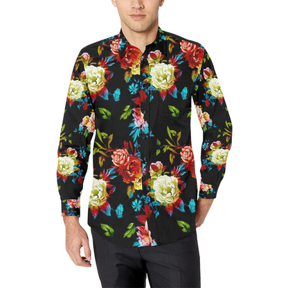 Peony Pattern Print Design PE07 Men's Long Sleeve Shirt