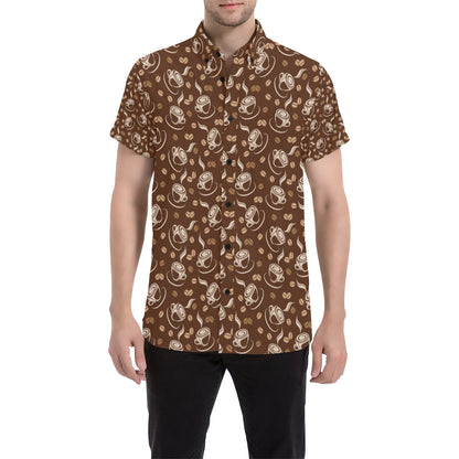 Coffee Pattern Print Design 03 Men's Short Sleeve Button Up Shirt