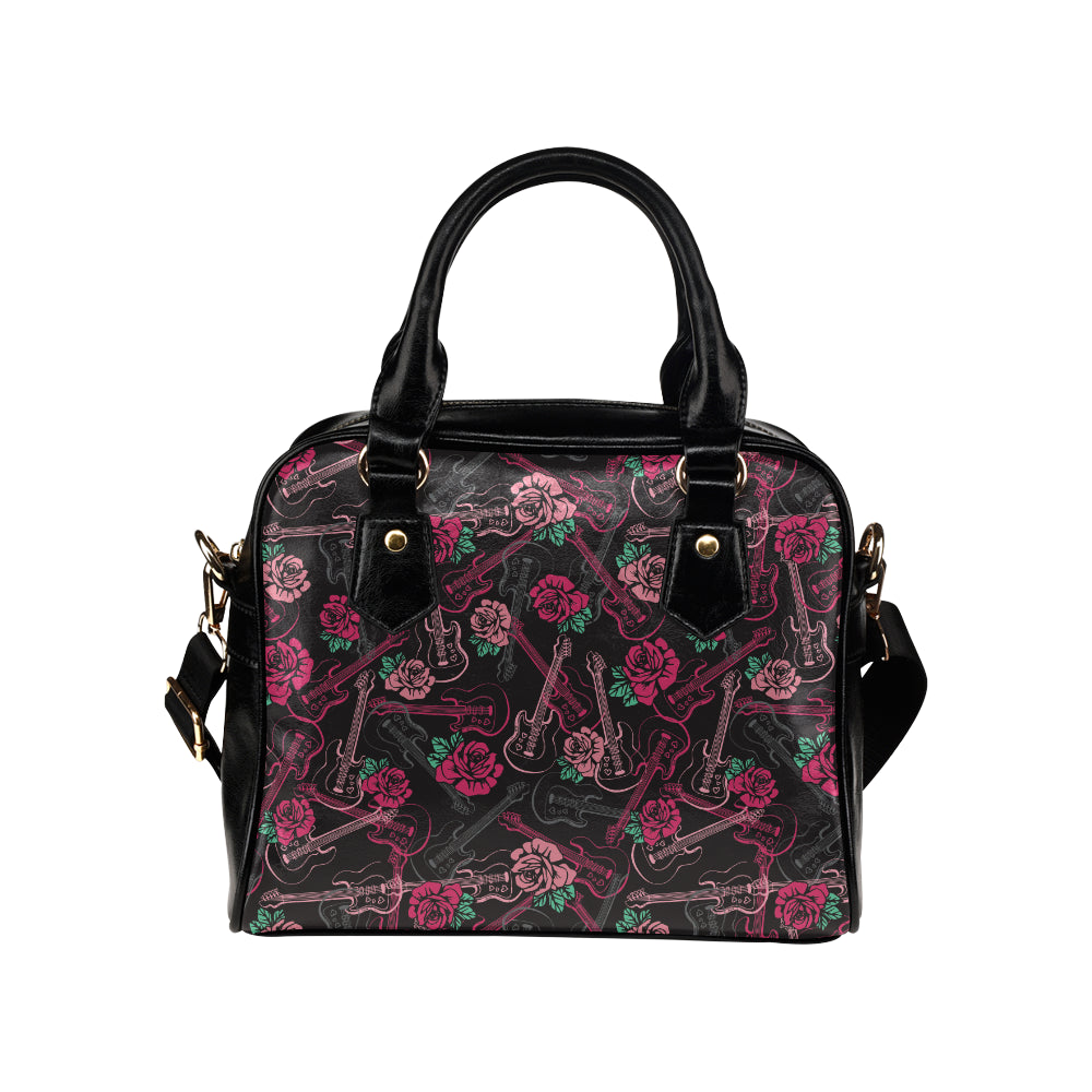 Bass Guitar Pink Rose Pattern Print Design 01 Shoulder Handbag