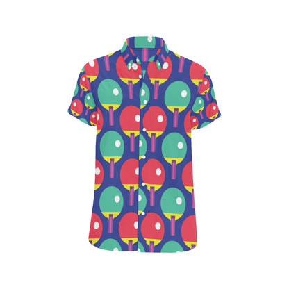 Ping Pong Pattern Print Design A03 Men's Short Sleeve Button Up Shirt