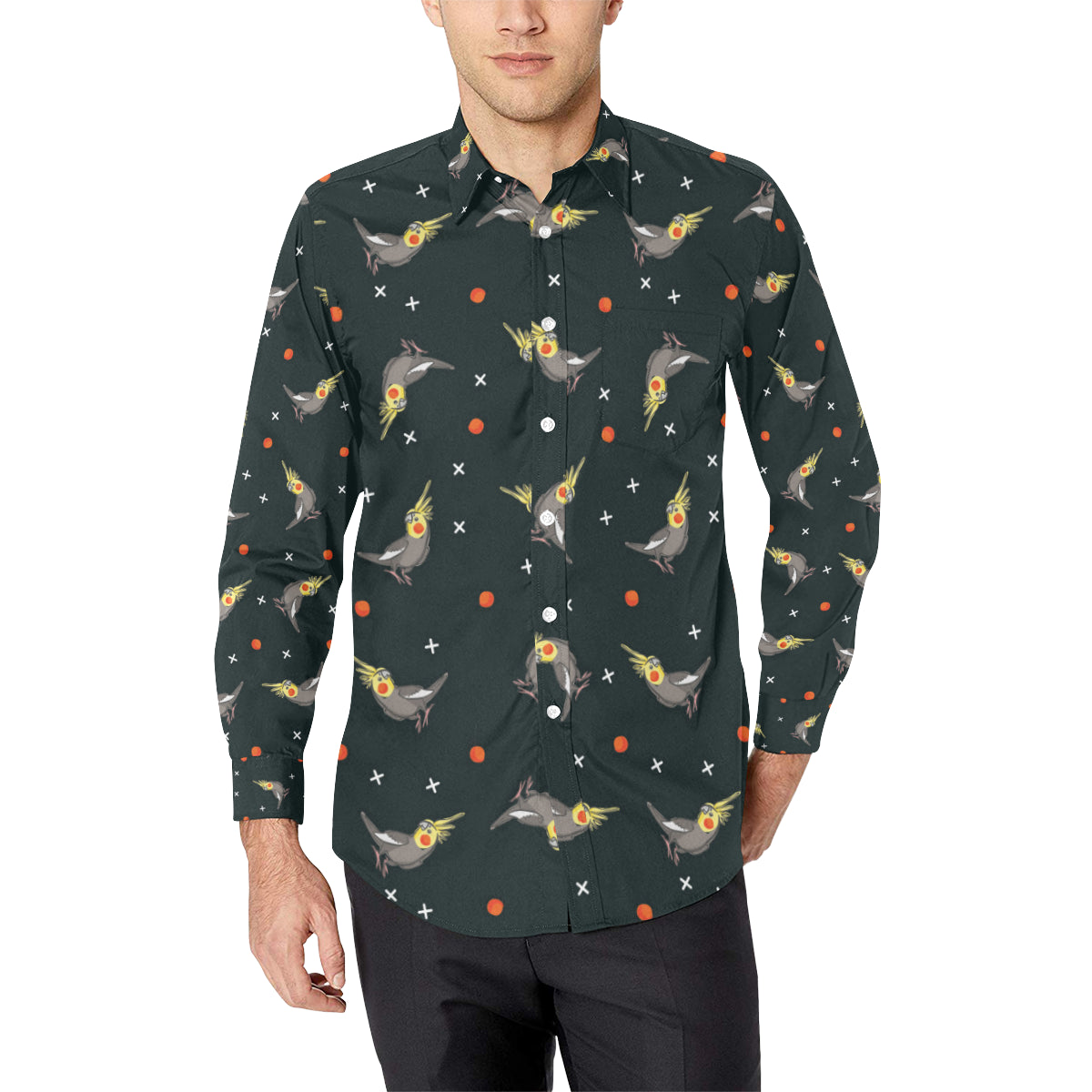 Cockatiel Pattern Print Design 02 Men's Long Sleeve Shirt