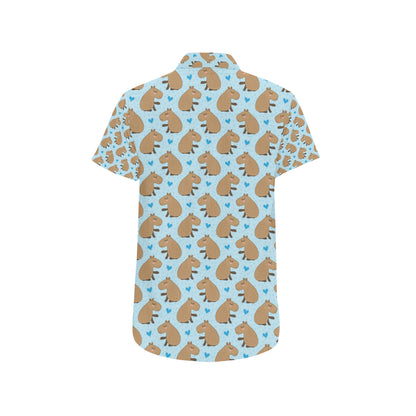 Capybara Pattern Print Design 01 Men's Short Sleeve Button Up Shirt