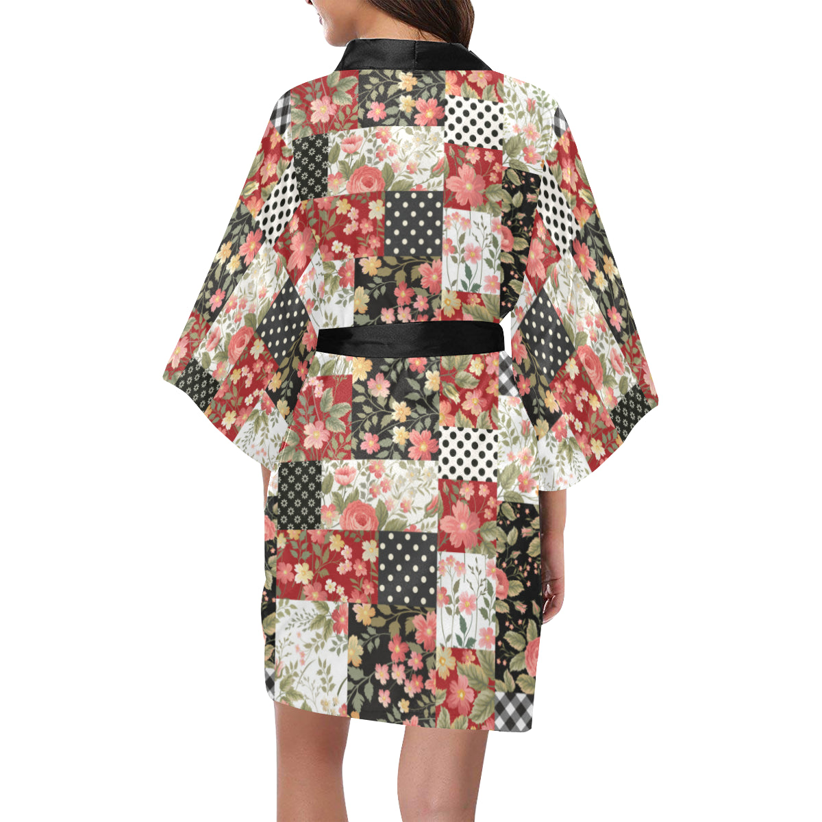 Patchwork Flower Pattern Print Design 03 Women's Short Kimono
