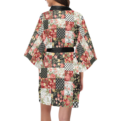 Patchwork Flower Pattern Print Design 03 Women's Short Kimono