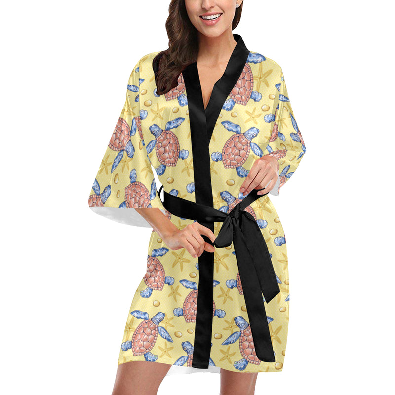 Sea Turtle Pattern Print Design T06 Women Kimono Robe