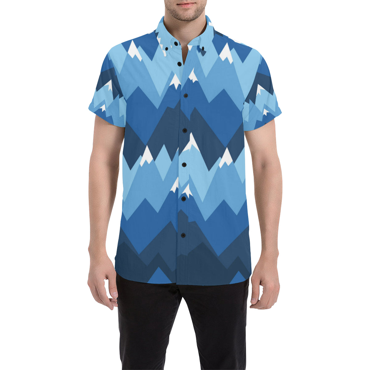 Mountain Pattern Print Design 04 Men's Short Sleeve Button Up Shirt