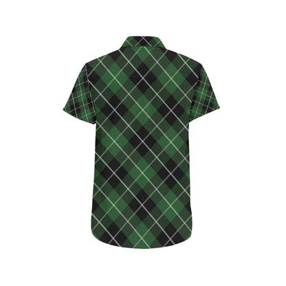 Plaid Green Pattern Print Design A05 Men's Short Sleeve Button Up Shirt