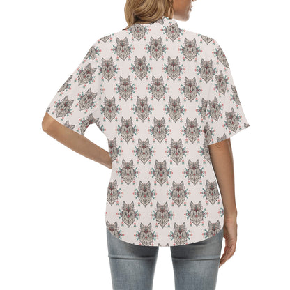 Aztec Wolf Pattern Print Design 01 Women's Hawaiian Shirt