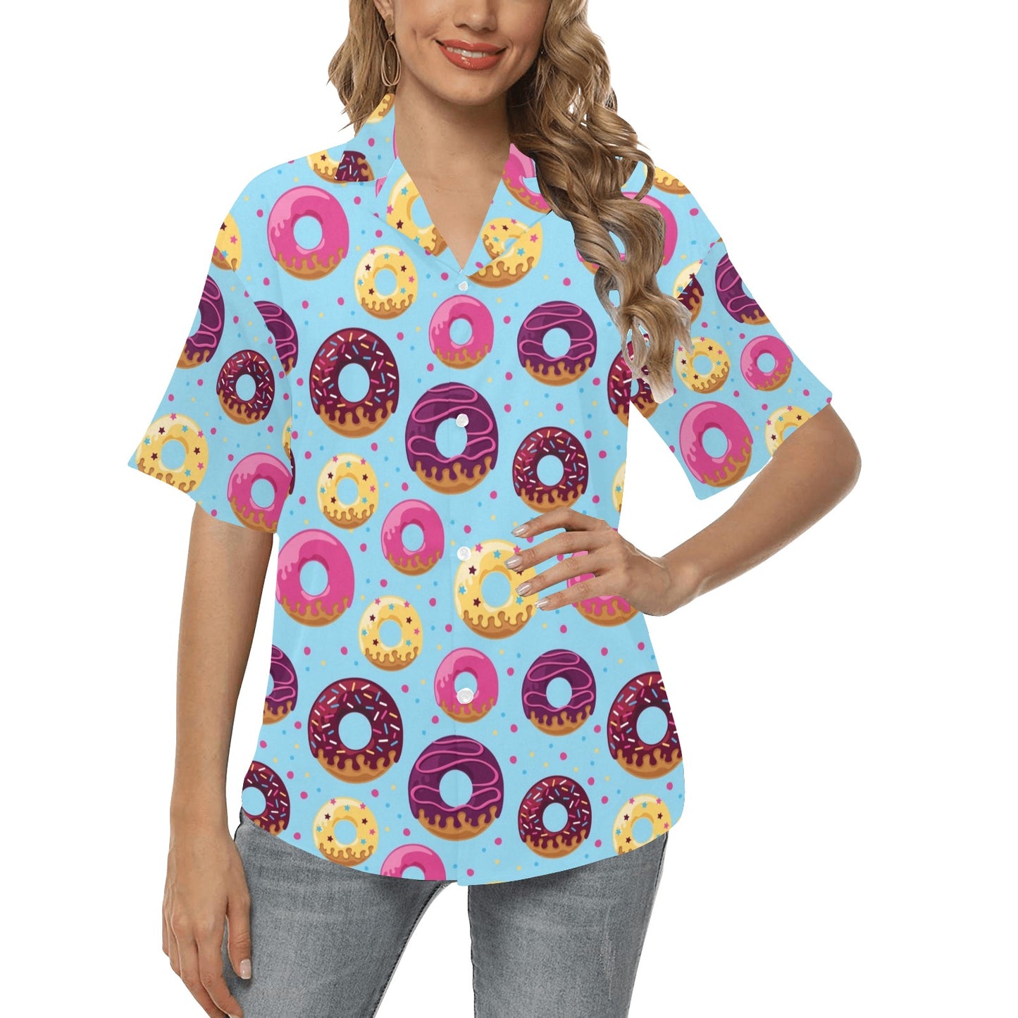 Donut Pattern Print Design DN07 Women's Hawaiian Shirt
