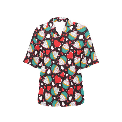 Cupcakes Heart Print Pattern Women's Hawaiian Shirt