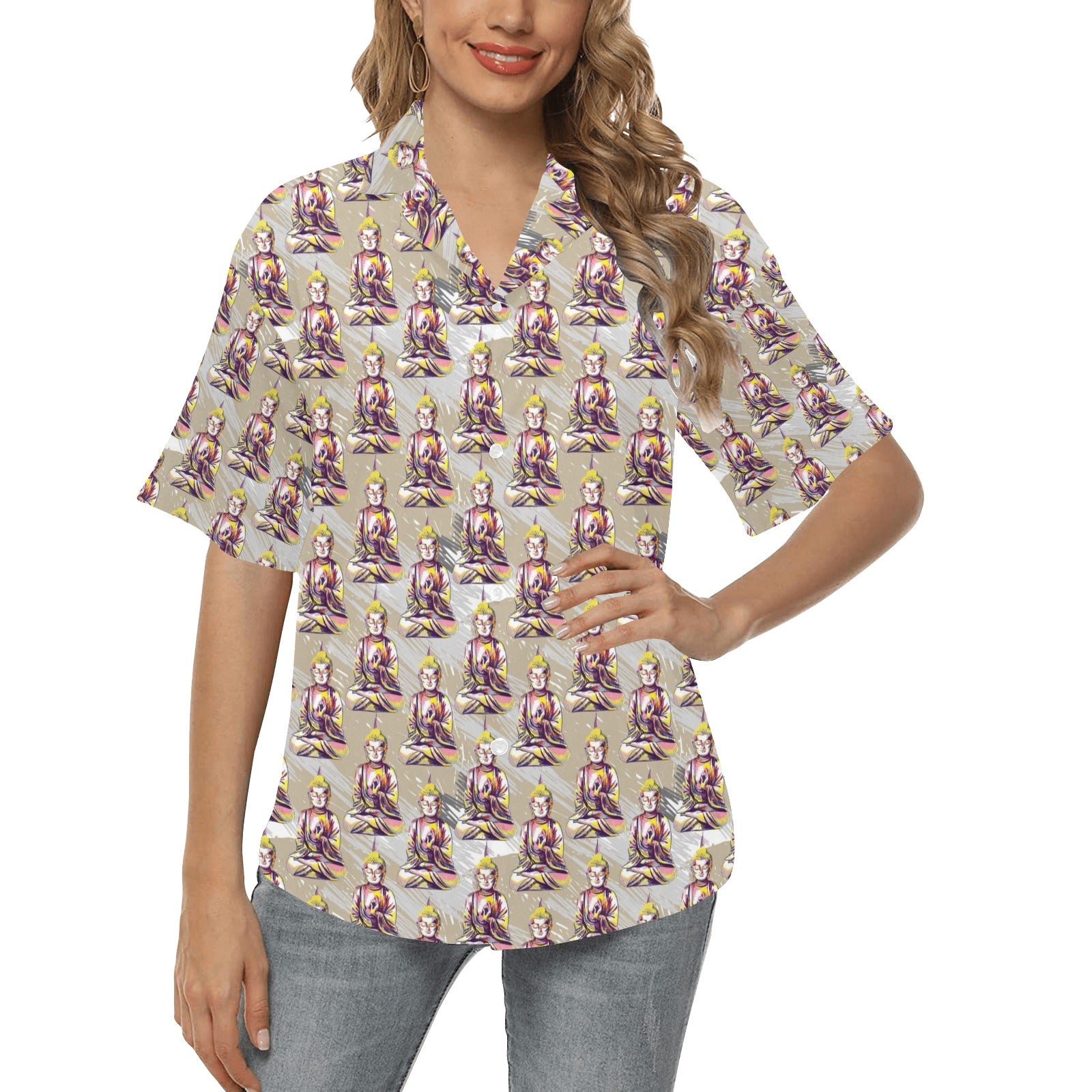 Buddha Pattern Print Design 07 Women's Hawaiian Shirt