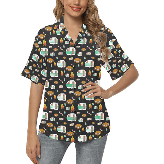 Camper marshmallow Camping Design Print Women's Hawaiian Shirt