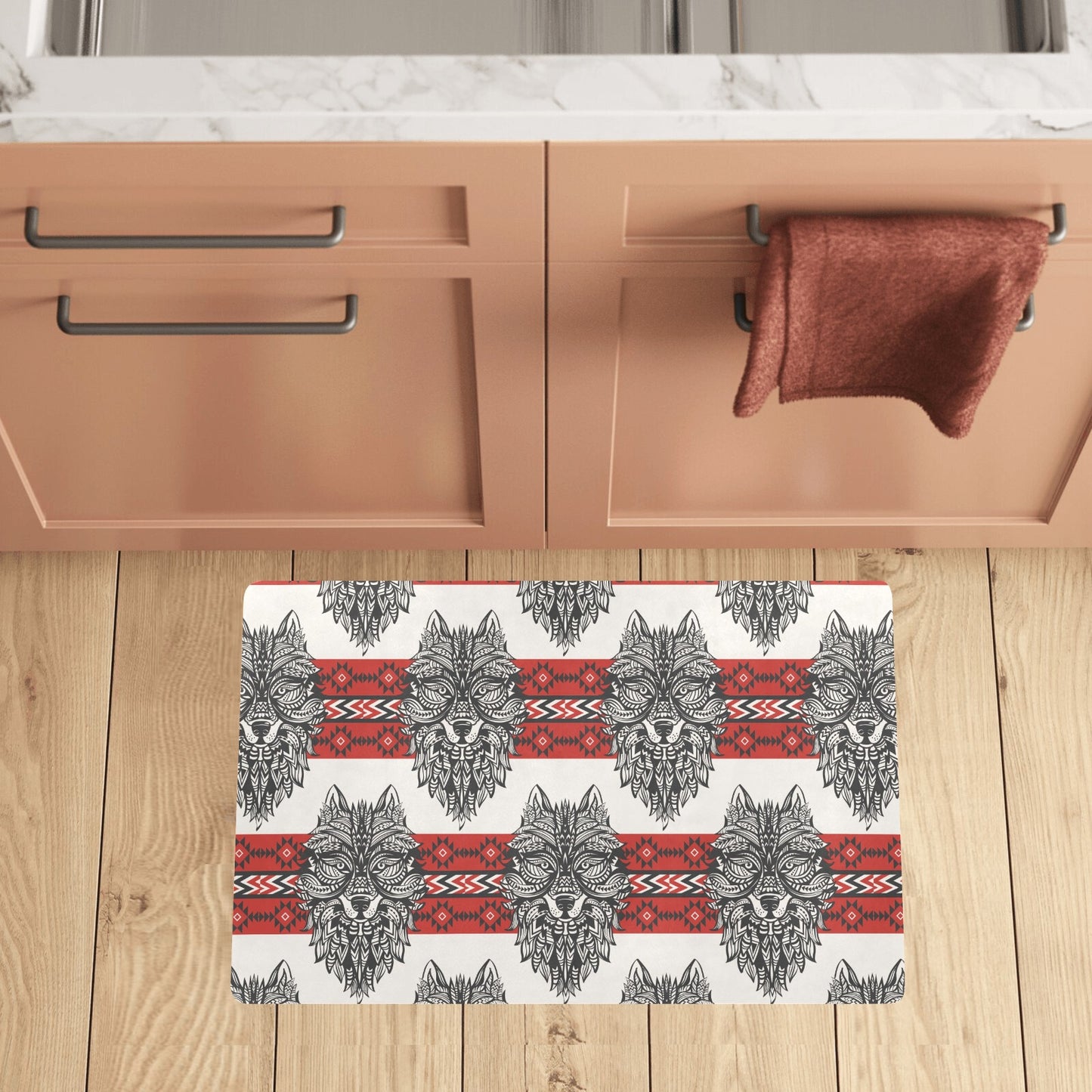 Native Indian Wolf Kitchen Mat