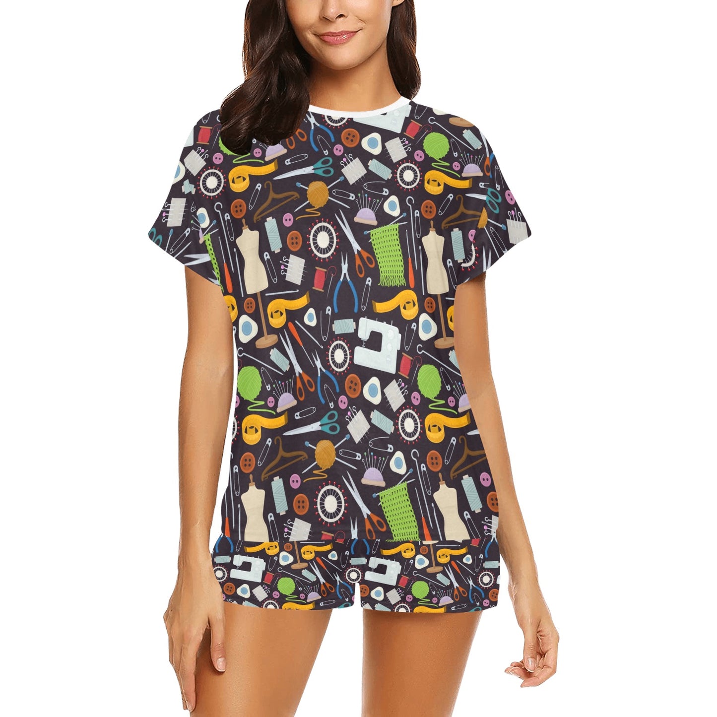 Sewing Equipment Print Design LKS308 Women's Short Pajama Set