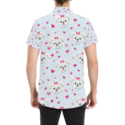 Maltese Pattern Print Design 03 Men's Short Sleeve Button Up Shirt