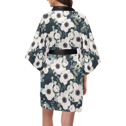 Anemone Pattern Print Design AM02 Women Kimono Robe