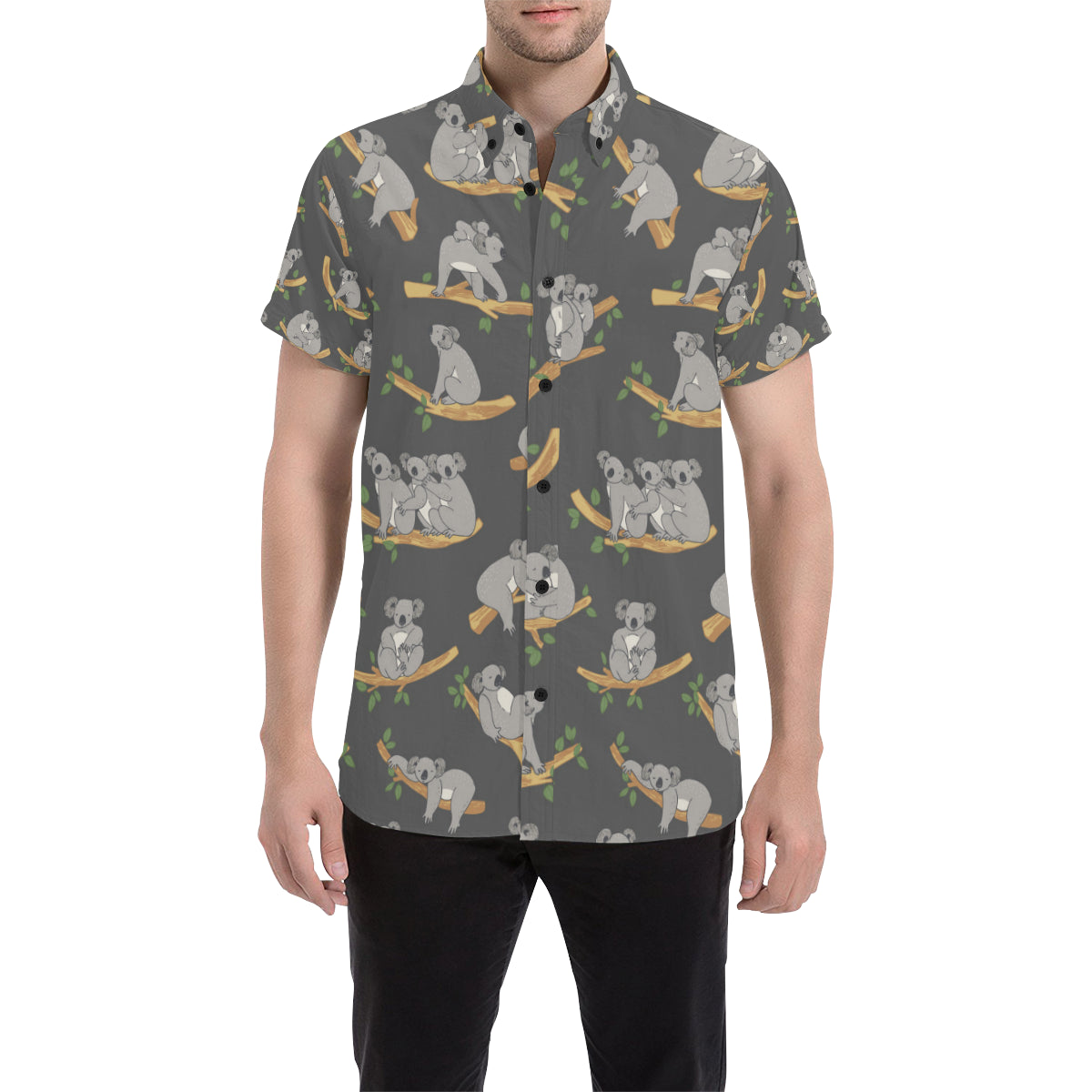Koala Pattern Print Design 07 Men's Short Sleeve Button Up Shirt