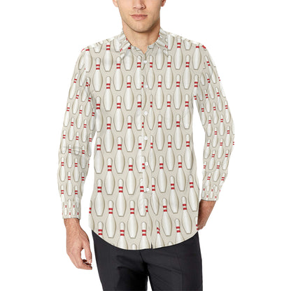 Bowling Pin Pattern Print Design 01 Men's Long Sleeve Shirt