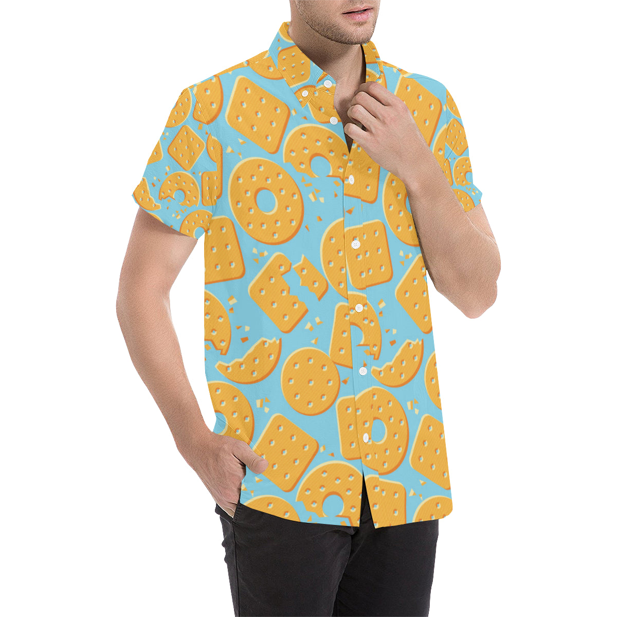 Cracker Pattern Print Design 02 Men's Short Sleeve Button Up Shirt