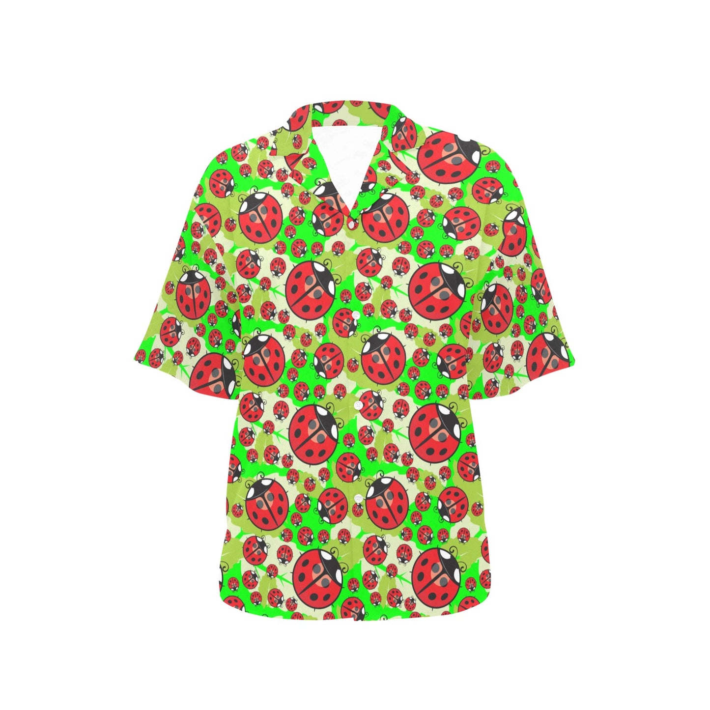 Ladybug with Leaf Print Pattern Women's Hawaiian Shirt