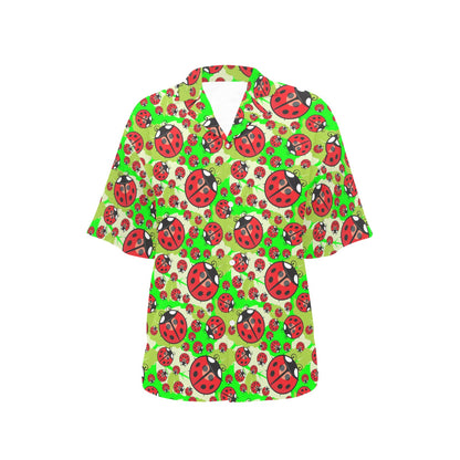 Ladybug with Leaf Print Pattern Women's Hawaiian Shirt