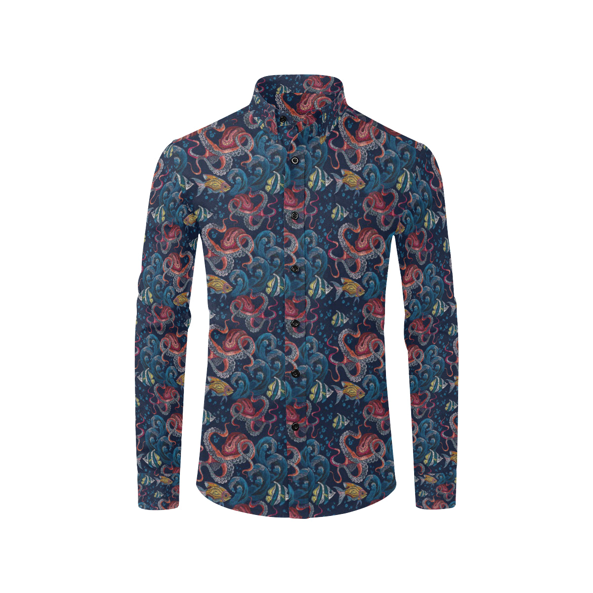 Octopus Deep Sea Print Themed Men's Long Sleeve Shirt