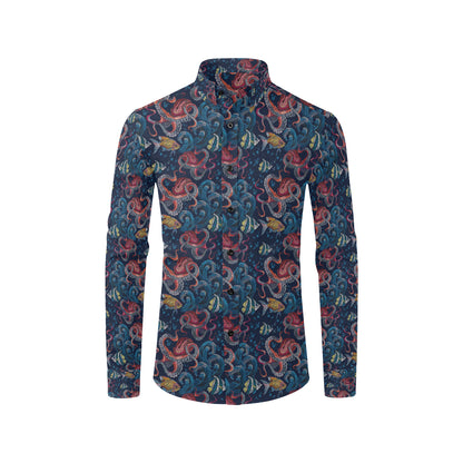 Octopus Deep Sea Print Themed Men's Long Sleeve Shirt