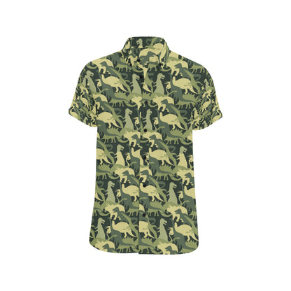 Camouflage Dinosaur Pattern Print Design 03 Men's Short Sleeve Button Up Shirt