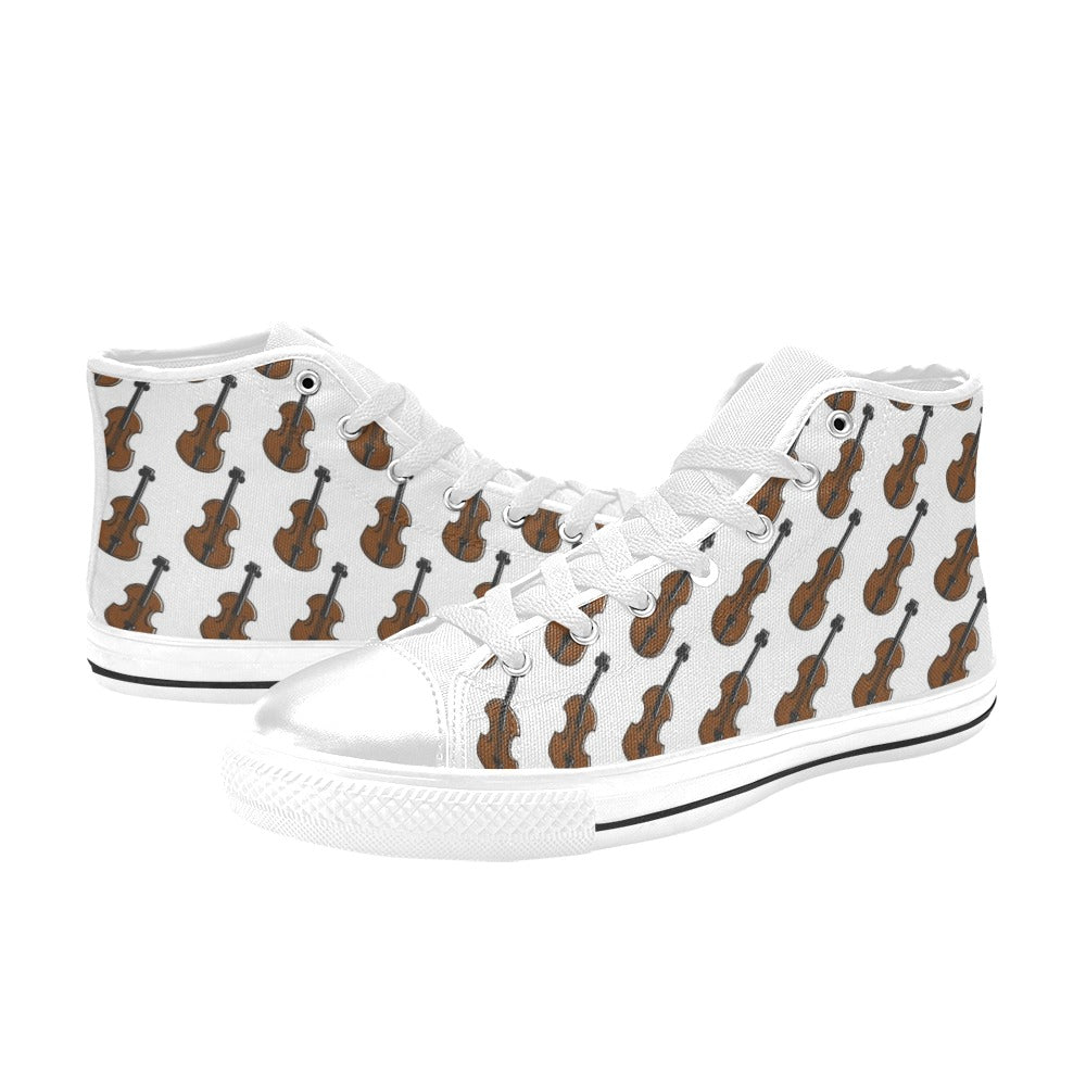 Violin Print Design LKS405 High Top Women's White Shoes