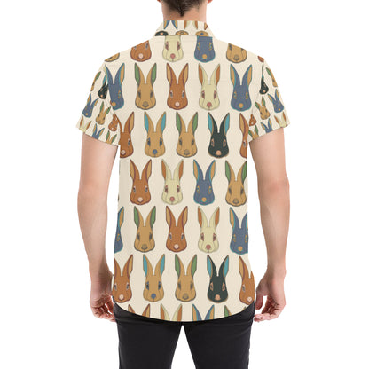 Rabbit Pattern Print Design RB04 Men's Short Sleeve Button Up Shirt