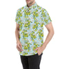 Elegant Olive Floral Print Men's Short Sleeve Button Up Shirt