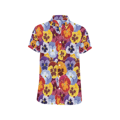 Pansy Pattern Print Design PS01 Men's Short Sleeve Button Up Shirt