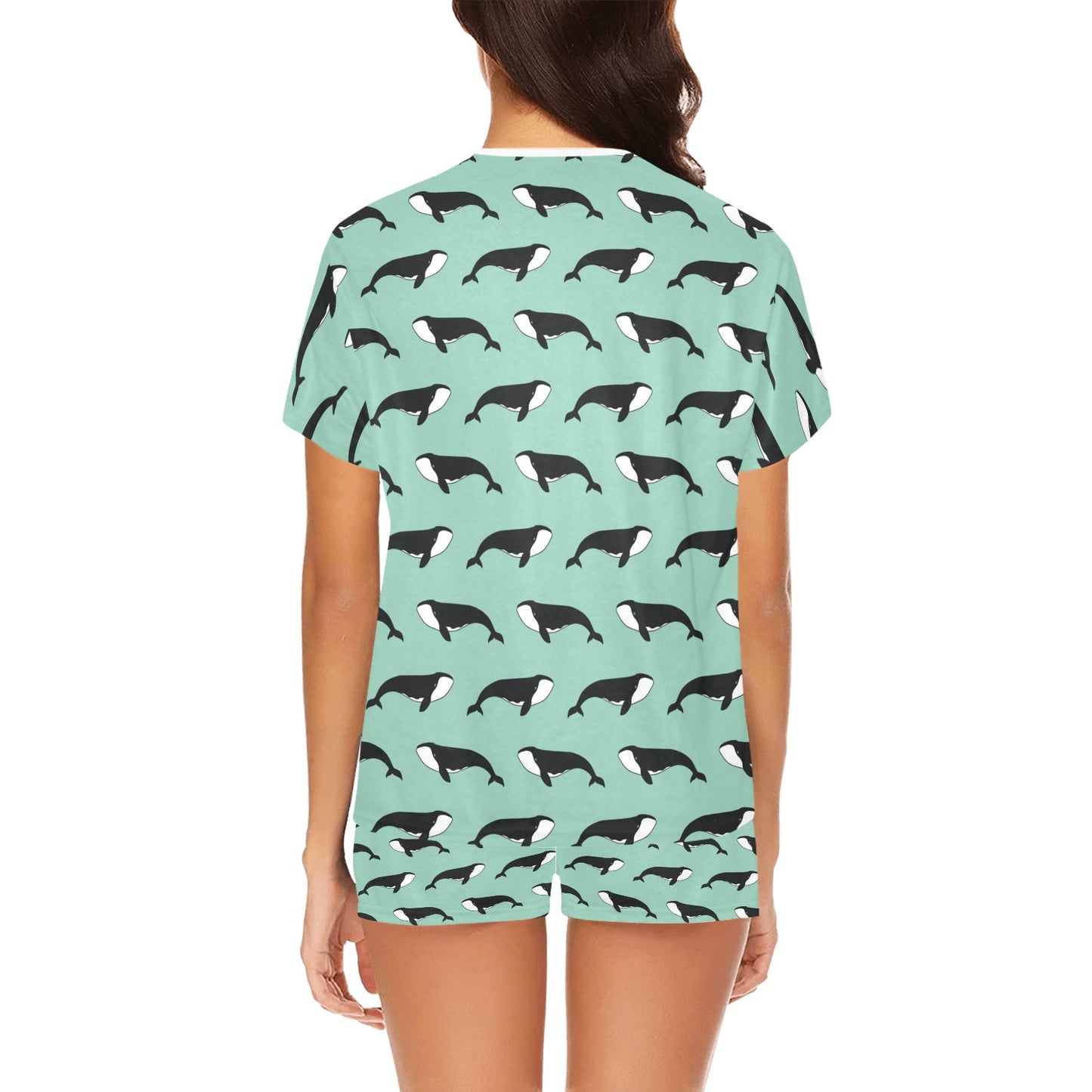 Whale Print Design LKS307 Women's Short Pajama Set